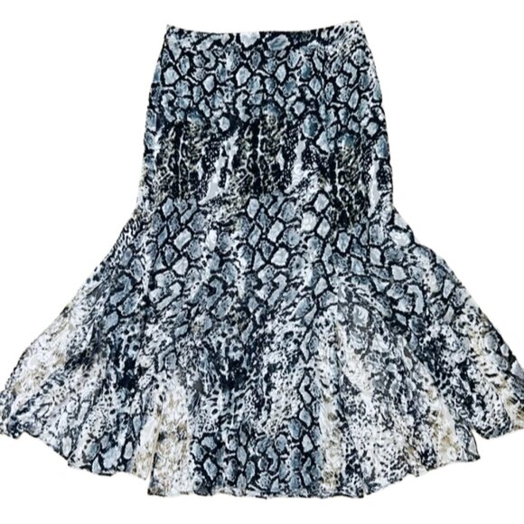 Alice + Olivia Snakeskin Silk Blend Midi Skirt Sheer Slit Designer Sz 2 - Picture 1 of 14